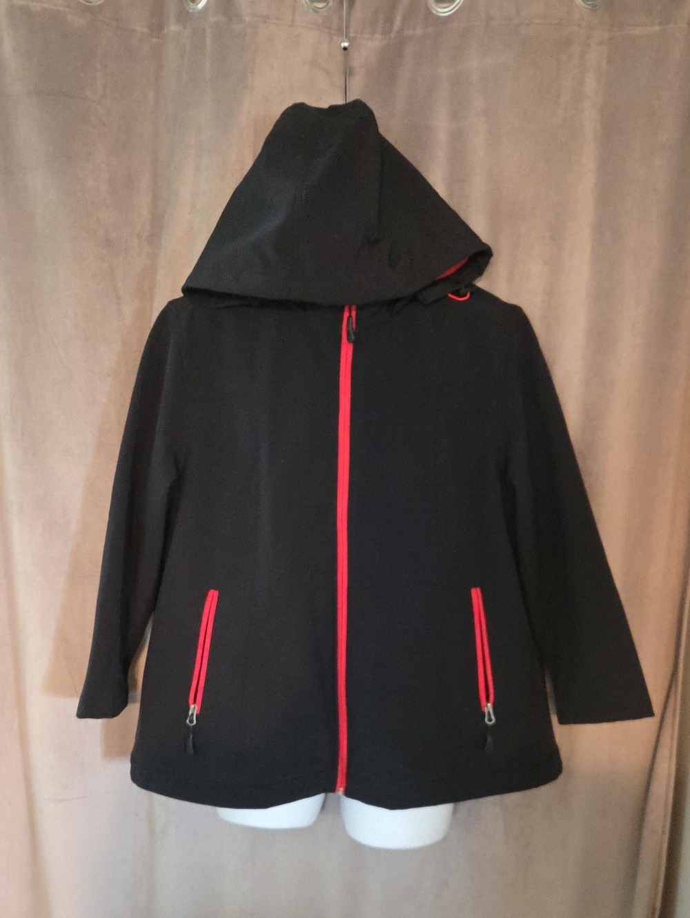 Northern Reflections XXL Black Hooded Jacket with Red Trim 3/4 Sleeves